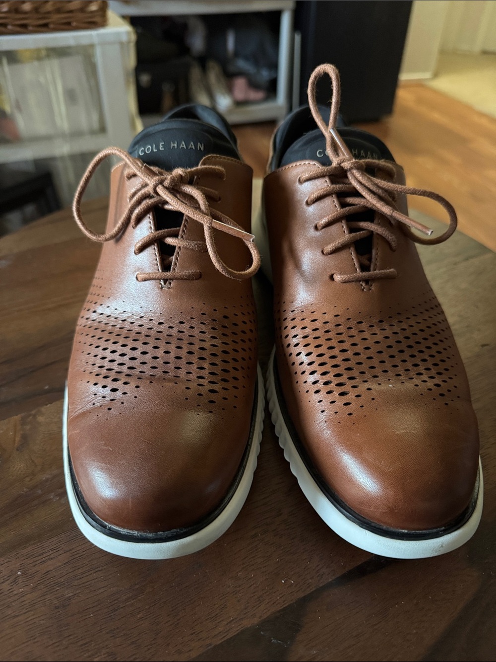 Cole Haan Men's Tan Perforated Leather Oxfords